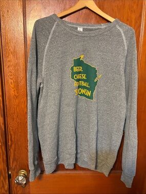 Women’s Gray Wisconsin Graphic Sweatshirt - Beer, Cheese, Football